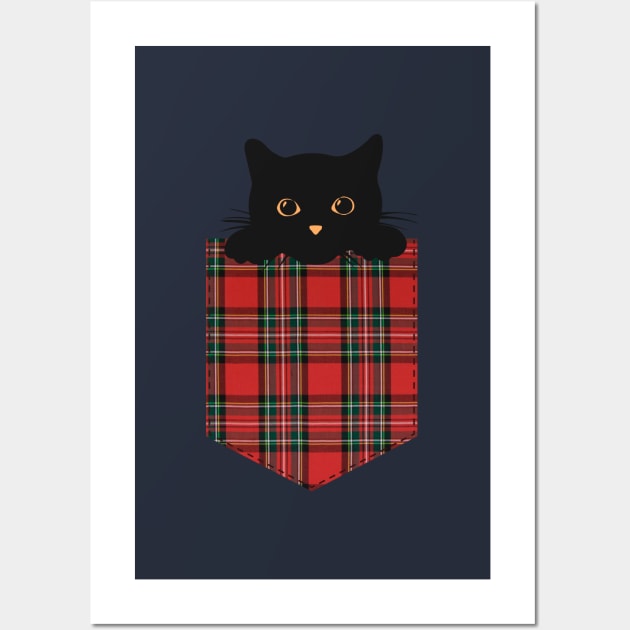 Black cat in plaid pocket Wall Art by AnnaEleCreate